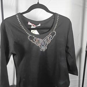 Black Top with Rhinestone Embellishments Women Small